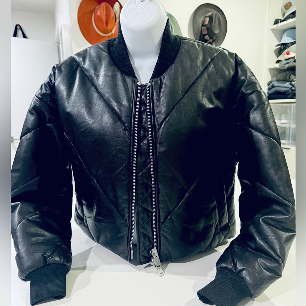 All Saints Lamb Leather Bailey Puffer Jacket - black / boxy oversized fit - Picture 9 of 13